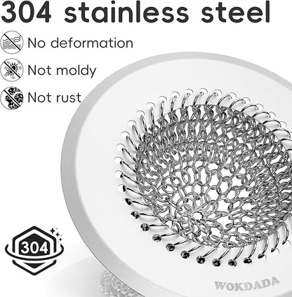 wokdada Drain Hair Catcher: for Bathtub & Shower (Fast Drainage), Reversible 304 Stainless Steel Protector. Fits Pop-Up & Regular Bathroom Drains (Silvery White)