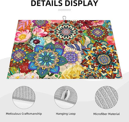 Colorful Flowers Dish Drying Mat for Kitchen Counter Absorbent Reversible Boho Floral Drying Pad Kitchen Decor Dish Drainer Rack Mats 18"x24"