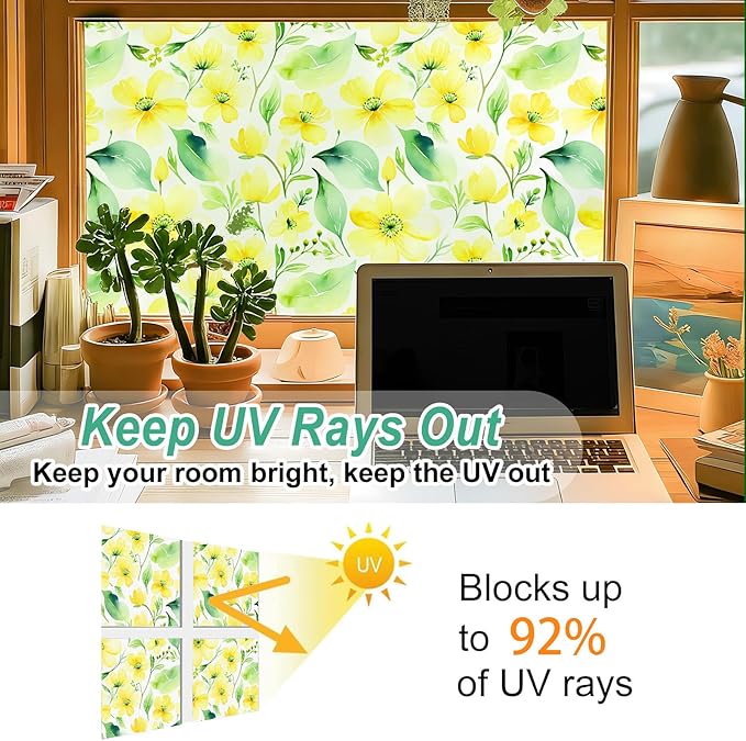 Frosted Glass Window Film, Heat Insulation, UV Block, Anti-Glare, One Way Privacy Tint, Static Cling for Home Bathroom Door, Renter Friendly, Day & Night Privacy