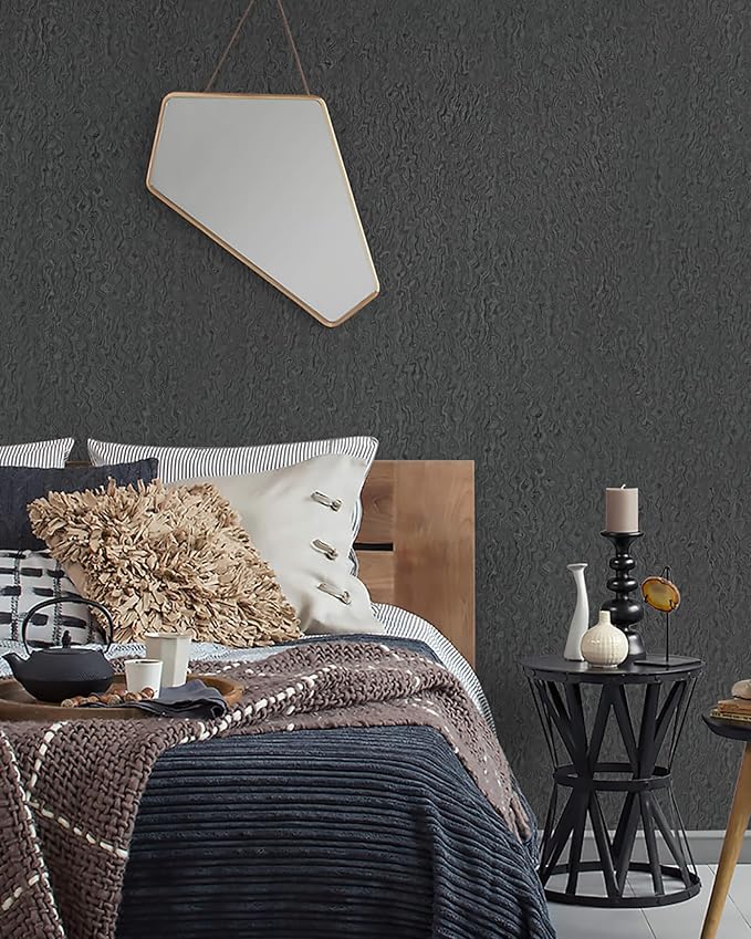 Heroad Grey Peel and Stick Wallpaper Modern Contact Paper Dark Grey and Black Wall Paper Renter Friendly Removable Vinyl Self-Adhesive Waterproof for Bathroom Bedroom Cabinet and Drawer 15.7" x 393"