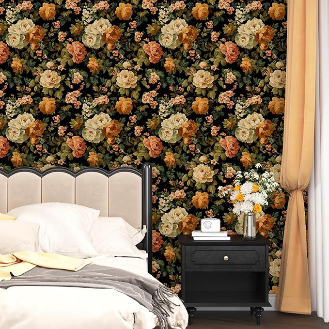 Fvlow Vintage Wallpaper Wildflower Peel and Stick 17.4" x 118" Peony Floral Contact Paper Waterproof Renter Friendly Covering for Bedroom Bathroom Green/White/Pink