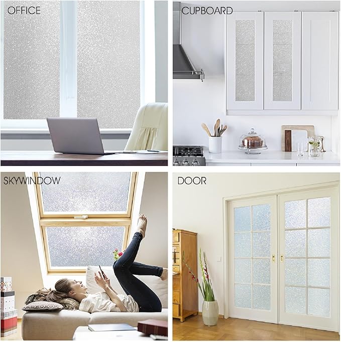 KESPEN Frosted Window Privacy Film Heat Control UV Sun Blocking Glass Stickers Static Cling Non Adhesive Door Coverings Decals for Bathroom Home Office, Sparkling, 35.4 Inch X 13.1 Feet