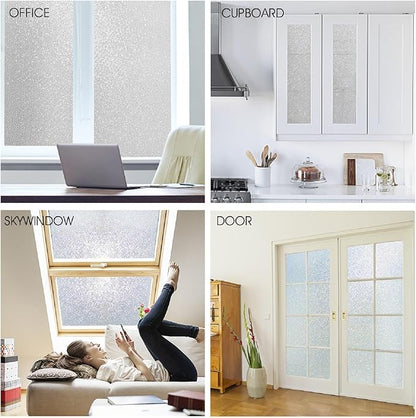 KESPEN Frosted Window Privacy Film Heat Control UV Sun Blocking Glass Stickers Static Cling Non Adhesive Door Coverings Decals for Bathroom Home Office, Sparkling, 35.4 Inch X 13.1 Feet