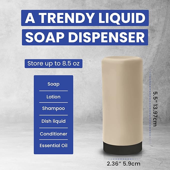 WENKO Easy Squeeze Dish Soap Dispenser for Kitchen Sink, Squeeze Bottle for Liquid and Hand Lotion, Round Refillable Plastic Bottles, Easy to Fill and to use, 8.5 oz, Taupe