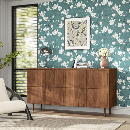 Laatse Blue and White Wallpaper Peel and Stick Vintage Floral Contact Paper for Bedroom Waterproof Self Adhesive Boho Leaf Wall Paper for Cabinets Locker Walls Bookcase Decor 17.5" X 118"