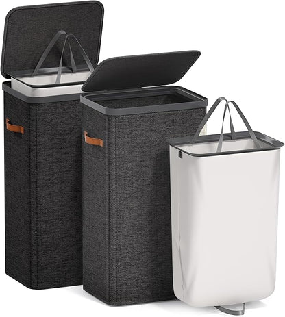 Sorbus Laundry Hamper with Lid - Collapsible Fabric Laundry Basket with Handles and Removable Laundry Bag – 26.5 Gallon (100 L) Dirty Clothes Hamper for Bedroom, bathroom and dorm - 2 Pack (Black)