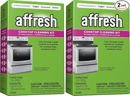 Affresh Cooktop Cleaning Kit, Safe for Glass & Ceramic Cooktops, Includes 5 oz cleaner, 5 pads, 1 scraper (Pack of 2)