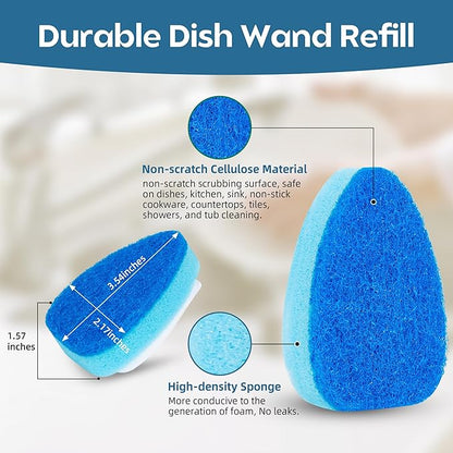 Non-Scratch Dishwand Refills 6 Pack, Scratch-Free Replacement Sponge Heads for Dish Wand, Dishwashing Soap Dispensing Refills, Gentle Scrubber Pads for Kitchen Dishes Sink Cleaning