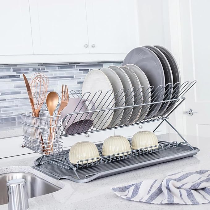 Better Houseware Dish Drainer Mat, Large Metallic Silver Dish Drain Board for Kitchen Countertop, Protects Surfaces & Speeds Drying, 19.5 x 15.5 x 1.25, Metallic Silver