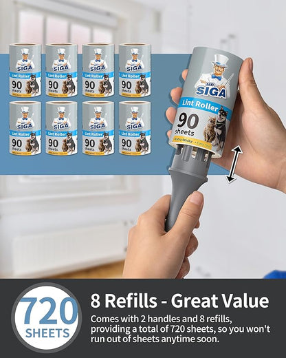 MR.SIGA Lint Rollers for Pet Hair Extra Sticky, 720 Sheets, Lint Remover for Clothing, Furniture, Pet Hair Remover with Easy Tear Sheets