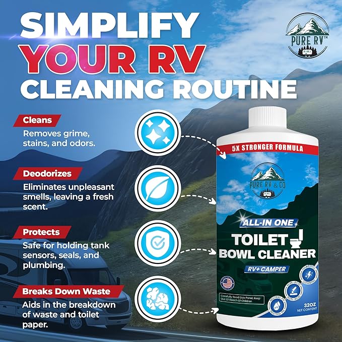 Toilet Bowl Cleaner, 5X Stronger Stain & Odor Eliminator, Sensor Safe & Non-Acid Formula, Septic Safe Toilet Cleaner Liquid, Quick Action Clean for RV and Camper Toilets, 32 oz