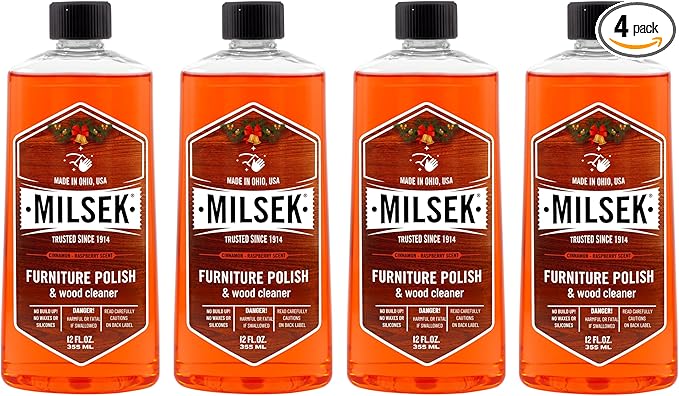 Milsek Furniture Polish and Wood Cleaner with Cinnamon Raspberry Scent - for Home and Household from Hardwood Floors to Kitchen Cabinets - 12 Fl Oz (Pack of 4)