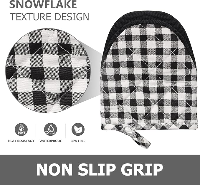 1 Pair Short Oven Mitts - Silicone Kitchen Oven Gloves High Heat Resistant 500℉, Mini Oven Mits with Non-Slip Grip Surfaces and Hanging Loop for BBQ, Baking, Cooking and Grilling