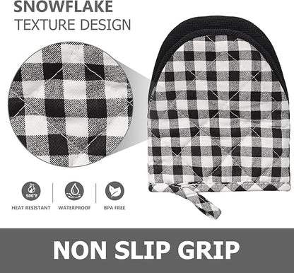 1 Pair Short Oven Mitts - Silicone Kitchen Oven Gloves High Heat Resistant 500℉, Mini Oven Mits with Non-Slip Grip Surfaces and Hanging Loop for BBQ, Baking, Cooking and Grilling