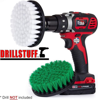 Cleaning Brushes - Green and White - 5 inch Diameter Soft and Green Rotary Scrub Brushes for Carpet, Upholstery, Glass, Leather, Kitchen, Bathroom, Oven, Shower