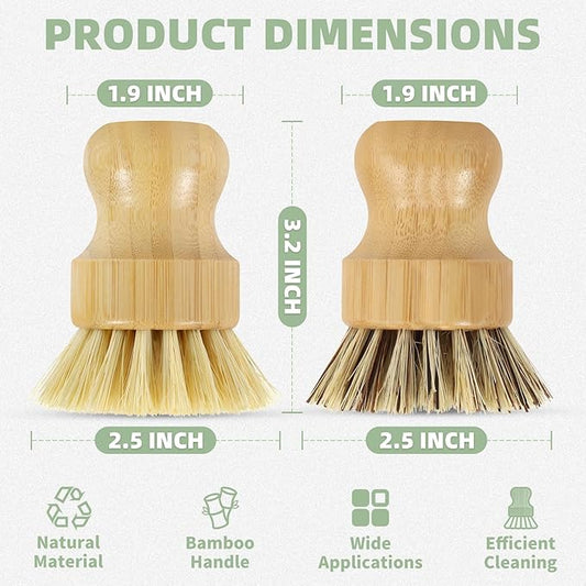 6 Pack Bamboo Dish Brush Set with Palm and Sisal Bristles, Natural Dish Scrubber for Fruit & Vegetables Cleaning, Kitchen Scrub Brush for Cast Iron Pots, Pans, Dishes