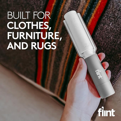Flint Plus Retractable Lint Remover & Pet Hair Roller for Clothes – Refillable & Reusable Lint Roller with 70 Extra Sticky Tear-Off Sheets – Value Pack, Light Grey