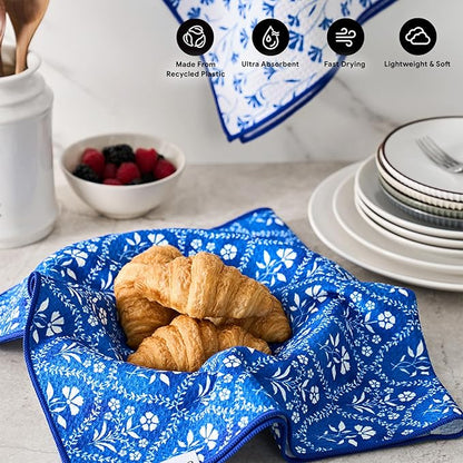 RECYCO Waffle Kitchen Towel Set of 2 - Quick Dry Microfiber Sustainable Dish Towels - Ultra Absorbent Reusable Cleaning Tea Towels - Lightweight Hand Towels,16”x 28”, Coastal Bliss
