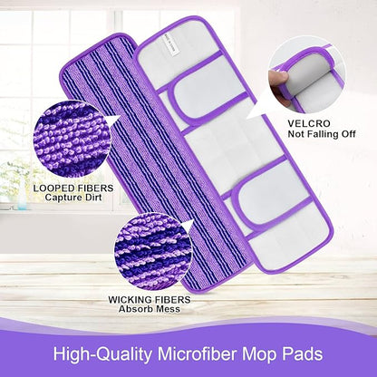 4 Pack Upgraded Reusable Mop Pads Compatible with Swiffer PowerMop, Mop Refill Pads Replacement for Swiffer Power Mop Spray Mop Pads for Multi-Surface Floor Cleaning, Quality Updated Cationic Material