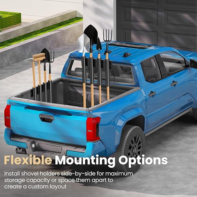 Shovel Holder for Truck - 8-Hole Heavy Duty Steel Tool Organizer - for Bed & Box Mount (Truck Bed Rail or Tool Box) - Also for Workshop and Farm Shed Use - Holds Rakes, Shovels, Hoes