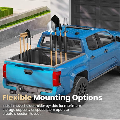 Shovel Holder for Truck - 8-Hole Heavy Duty Steel Tool Organizer - for Bed & Box Mount (Truck Bed Rail or Tool Box) - Also for Workshop and Farm Shed Use - Holds Rakes, Shovels, Hoes