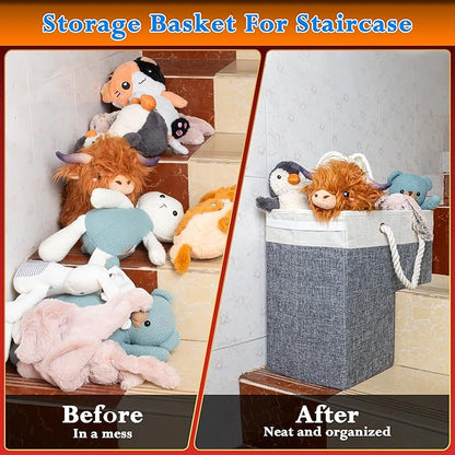 Stair Basket Foldable Linen Storage Organizer with Toplid for Carpeted Stairs & Wooden Staircases. Versatile Sturdy Bag for Climbing, Laundry & Shoe