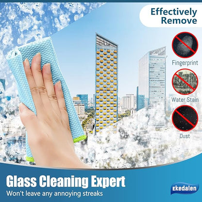 Microfiber Cleaning Cloth Lint Free Glass Cleaner Window Polishing Streak Free Miracle Easy Clean Rag Reusable for Mirror Kitchen Dish Auto Detailing,Pack of 8, 12'' x 16'', Blue and Grey