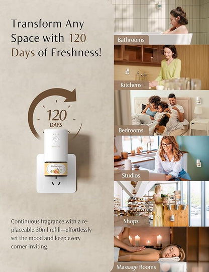 Essential Oil Diffuser for Home, Waterless Aromatherapy Diffuser SF101, Plug in Room Scent with 120-Day Natural Aroma, Covers 1000 Sq Ft – Free 30ml Lychee Rosewood