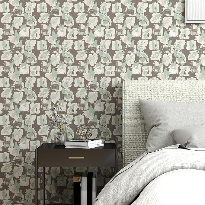 Vinjiasin Jungle Safari Peel and Stick Wallpaper Cute Animal Removable Wallpaper Self Adhesive Wall Mural for Kids Room Nursery Baby Room Playroom Living Room Wall Decor 17"x 200"