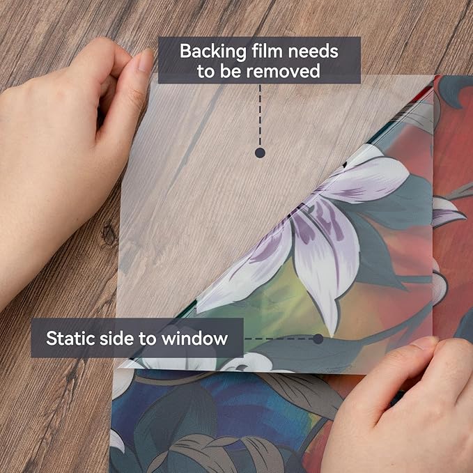 DKTIE Stained Glass Window Film Floral Vintage Style, Frosted Glass Effect Two-Way Privacy Window Film, Heat Insulation UV Protection Softening Light (S646, 17.7in X 78.7in)