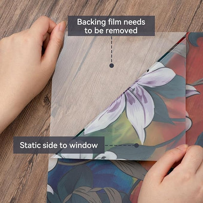 DKTIE Stained Glass Window Film Floral Vintage Style, Frosted Glass Effect Two-Way Privacy Window Film, Heat Insulation UV Protection Softening Light (S646, 17.7in X 78.7in)