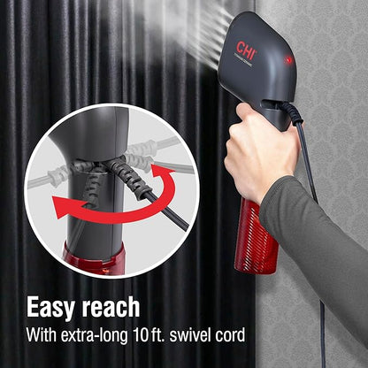 CHI Collapsible Travel 2-in-1 Handheld Garment Steamer & Steam Iron for Clothes, Large 120 ml Water Tank For up to 6 Minutes of Use, Collapses for Compact Storage, Fast Heatup, 10’ Cord, Black (11611)