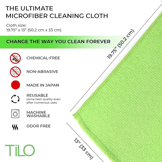 TILO Microfiber Cleaning Cloth – 19x13 Inch Ultra-Absorbent, Reusable Soft Polishing Cloth for Dust, Grease, Dirt – Non-Abrasive – Green