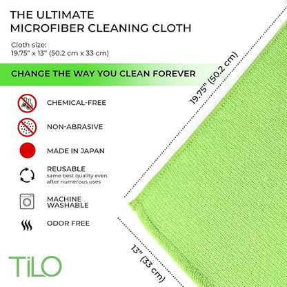 TILO Microfiber Cleaning Cloth – 19x13 Inch Ultra-Absorbent, Reusable Soft Polishing Cloth for Dust, Grease, Dirt – Non-Abrasive – Green