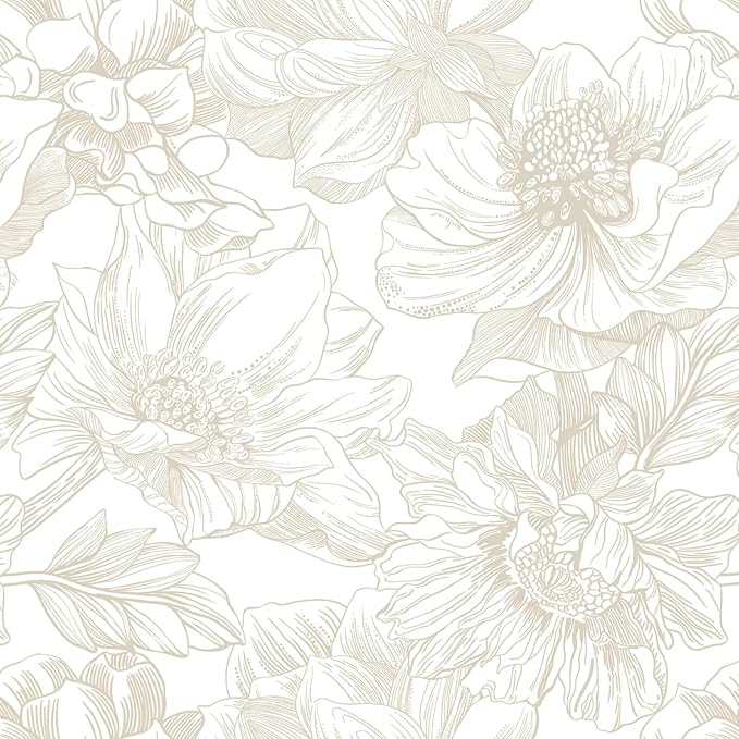 Ismoon Large Floral Peel and Stick Wallpaper Boho Beige/Coffee Contact Paper 17.3inx32.8ft Modern Wall Paper Removable Self Adhesive Bedroom Cabinet Bathroom Waterproof Mural Wall Decor Vinyl Roll