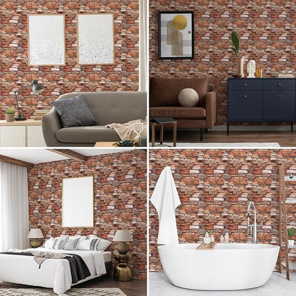 10 Pack 3D Wall Panels Peel and Stick, Waterproof Foam Stone 3D Wallpaper, Self Adhesive Foam Wallpaper for Bedroom Bathroom Kitchen (13.7 * 15.1in)