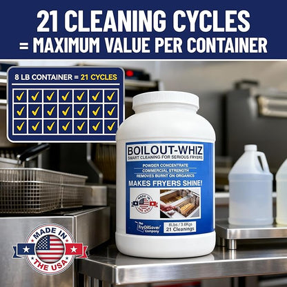 8LB Boil-Out Whiz Deep Fryer Cleaner - Degreaser Powder for Commercial Kitchen Cleaning Oil Saver - Deep Fryer Pot & Coil Safe - Extend Oil Life, Save Time & Energy - by FryOilSaver Co