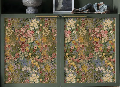 Floral Wallpaper Peel and Stick Boho Wall Paper Removable Waterproof Green Petal Pattern Contact Paper for Bedroom, Bathroom, Home Wall 17.3" x 236.3"