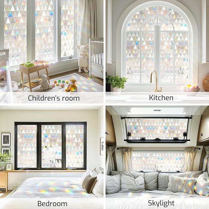 LUTE Window Privacy Film, Decorative Stained Glass Rainbow Window Clings, Sun Blocking Glass Covering, Renter-Friendly Static Cling Sticker Frosted Decals for Home Door Office, 35.4" x 78.7"