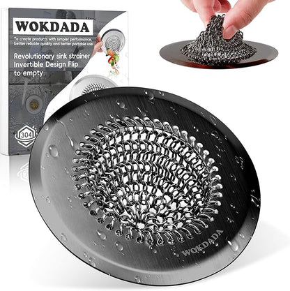 Sink Drain Strainer, Reversible Mesh Sink Strainer with 304 Stainless Steel, Wokdada Revolutionary Anti-Rust Kitchen Sink Drain Strainer for Garbage Disposal Food Catcher (Black)