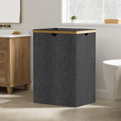 WOWLIVE 180L Laundry Hamper 3 Section, Bamboo Laundry Basket with lid, Extra Large Dirty Clothes Hamper with Removable Bags, Laundry Bin Organizer Storage for Dorm Bedroom Bathroom, Black