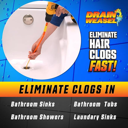 FlexiSnake Drain Weasel MAX Power Drain Hair Clog Remover Tool – Plumbing Snake Auger for Cleaning Shower, Bath Tub, Bathroom with Drill Connector, 30 Inches Long, Made in USA