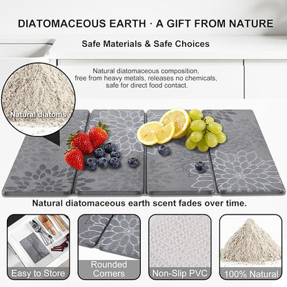 3 PCS Large Stone Dish Drying Mat for Kitchen Counter, Quick Dry Stone Dishes Mats Cup Coasters, Sink Faucet Mat, Water Absorbing Diatomaceous Earth Drying Pad for Countertop Tableware, Bottles