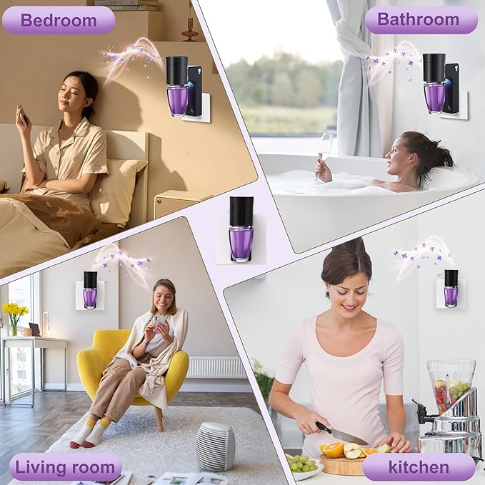 ROSSEX 6 PCS Wall Fragrance Plug in with Night Light and Oil Diffuser Plug with Upgraded Fragrance Concentration Control, Compatible with Bath and Body Works WallFower for Home, Black