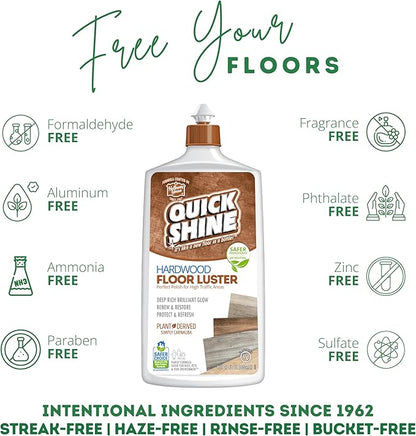 Quick Shine Hardwood Floor Cleaner & Wood Floor Polish w/Plant-Derived Carnauba 27oz Bottles,Removes Scratches,Safer Choice,A Clean That Can Be Seen,(Pack of 4)