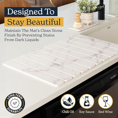 Oleex 3-Pack Stone Dish Drying Mat Set Includes 1 Large 24”x16” & 2 Small 4”x9” for Kitchen Counter-Collapsible Diatomaceous Earth Pad Absorbs Water & Dries Dishes Fast, Non-slip, Odor-Resistant Mats