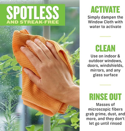 E-Cloth Microfiber Window Cleaning Cloth Kit - Glass Cleaning Cloth for Windows, Mirrors, Cars, Lenses, Eyeglasses, & More, Streak Free Clean, Machine Washable Reusable Towel - Tangerine Orange