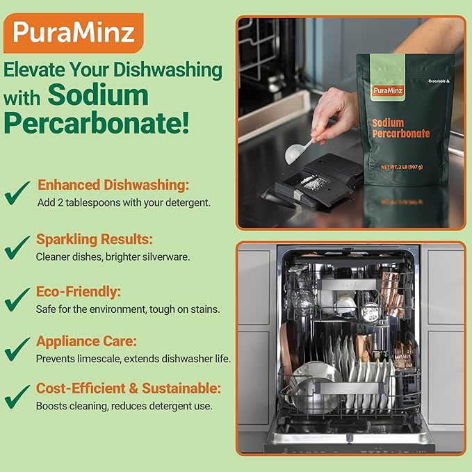 Sodium Percarbonate - 2 Pounds - Pure Oxygen Bleach Powder. Color Safe Stain & Grime Remover, Multi-Use Cleaner for Home & Laundry - Packed in Durable Resealable Packaging.