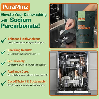 Sodium Percarbonate - 2 Pounds - Pure Oxygen Bleach Powder. Color Safe Stain & Grime Remover, Multi-Use Cleaner for Home & Laundry - Packed in Durable Resealable Packaging.