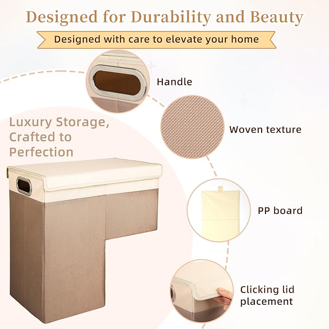 Stair Basket with Lid – Modern Storage Basket for Carpeted Stairs & Wooden Staircase, Built-in Handles, Oxford Cloth with PP Board, Organizer for Laundry, Shoes, Step Shelf, Hamper